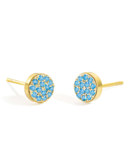 Golden+ Lake Blue Stainless steel Rhinestone Round Minimalist Stud Earring