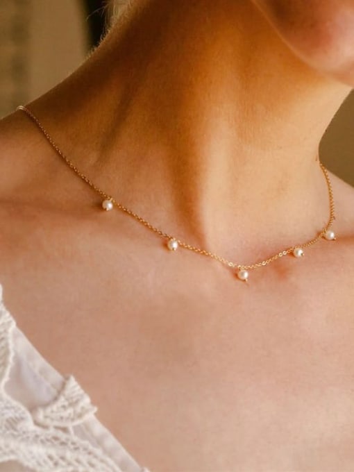 Desoto Stainless steel Imitation Pearl Tassel Minimalist Necklace 1