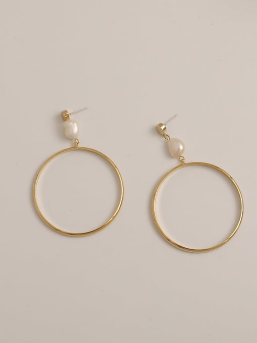 14K real gold Brass Imitation Pearl Geometric Minimalist Drop Trend Korean Fashion Earring