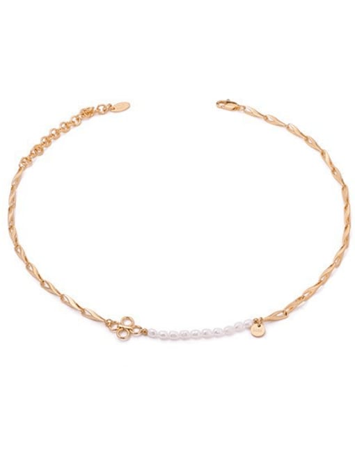 ACCA Brass Freshwater Pearl Geometric Vintage Hollow Chain Necklace