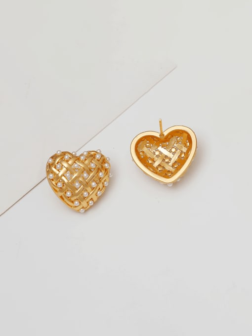 16k Gold Brass Hollow Heart Minimalist Stud Earring