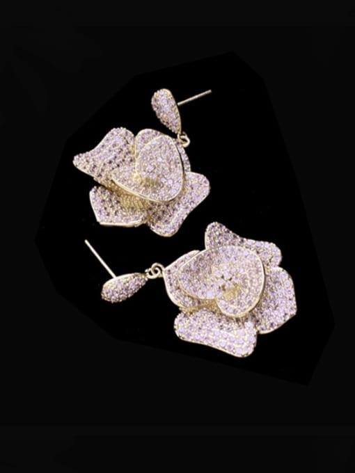 Pink Brass Cubic Zirconia Luxury Cluster Earring