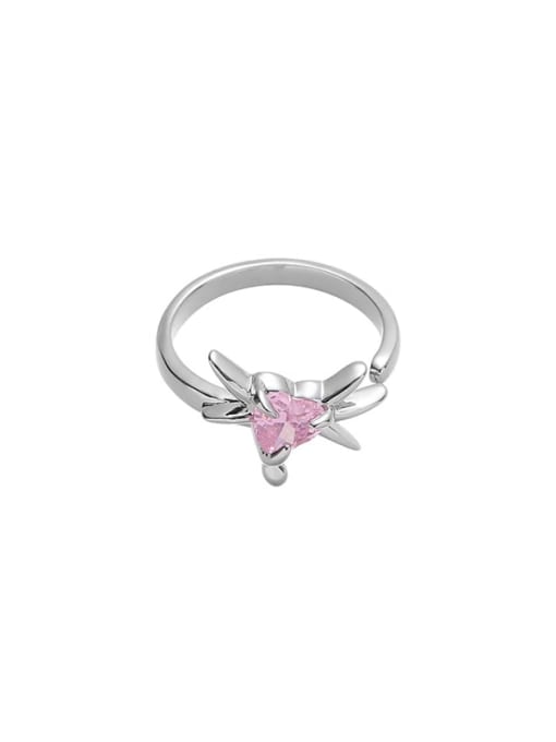 TINGS Brass Cubic Zirconia Heart Dainty Band Ring 0