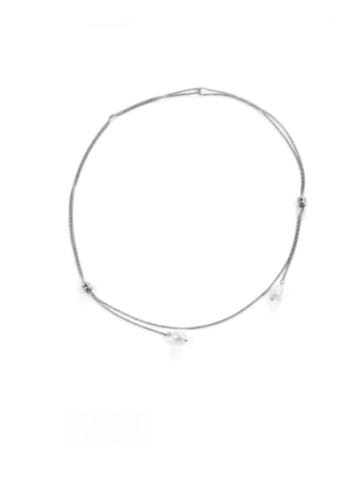 TINGS Titanium Steel Imitation Pearl Tassel Minimalist Long Strand Necklace 0