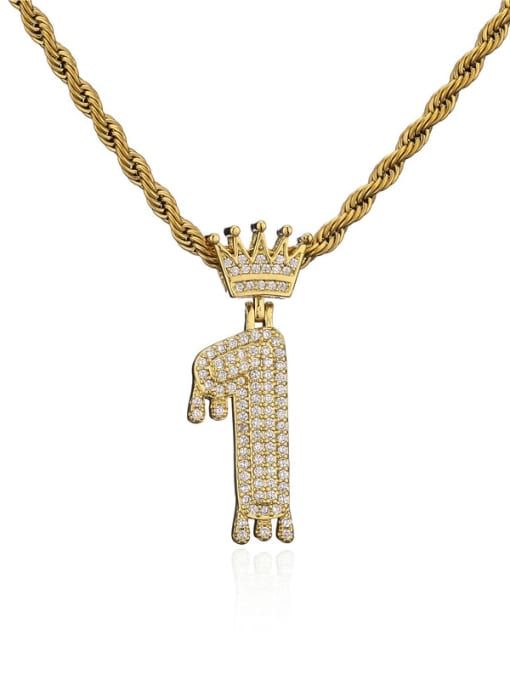 1 Brass Cubic Zirconia Crown Trend  Number Pendant Necklace