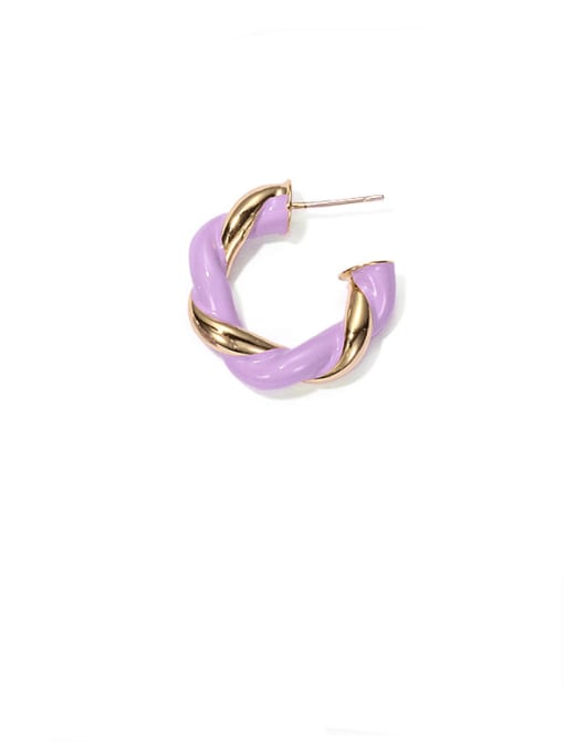 Single  Purple+ Gold Brass Enamel Minimalist Single Earring