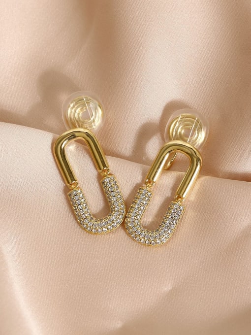 14k gold Brass Cubic Zirconia Geometric Vintage Clip Earring