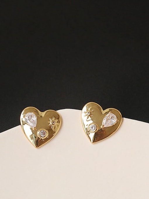 ACCA Brass Rhinestone White Heart Minimalist Stud Earring 2