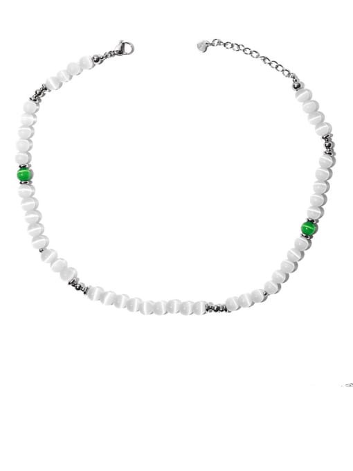 Opal necklace Titanium Steel Cats Eye Geometric Minimalist Necklace