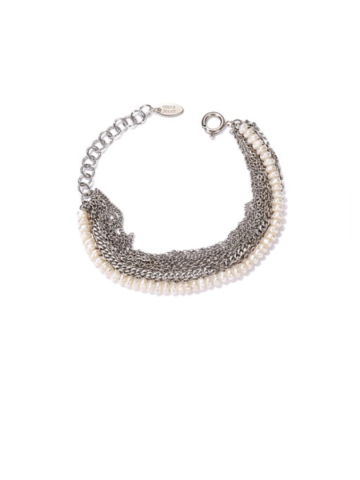 Platinum Brass Imitation Pearl Geometric Vintage Strand Bracelet