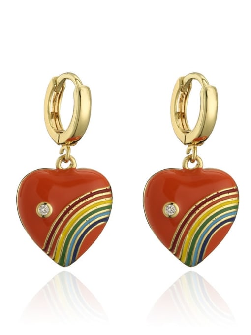 40968 Brass Enamel Heart Cute Huggie Earring