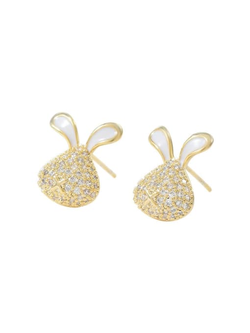 YOUH Brass Cubic Zirconia Enamel Rabbit Cute Stud Earring