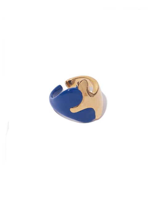 blue ring Brass Enamel Geometric Hip Hop Band Ring