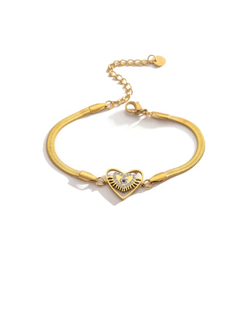 31620 Titanium Steel Cubic Zirconia Heart Hip Hop Link Bracelet