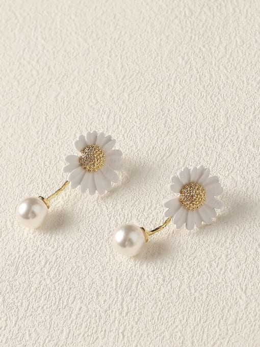 white Brass Imitation Pearl Enamel Flower Cute Drop Trend Korean Fashion Earring
