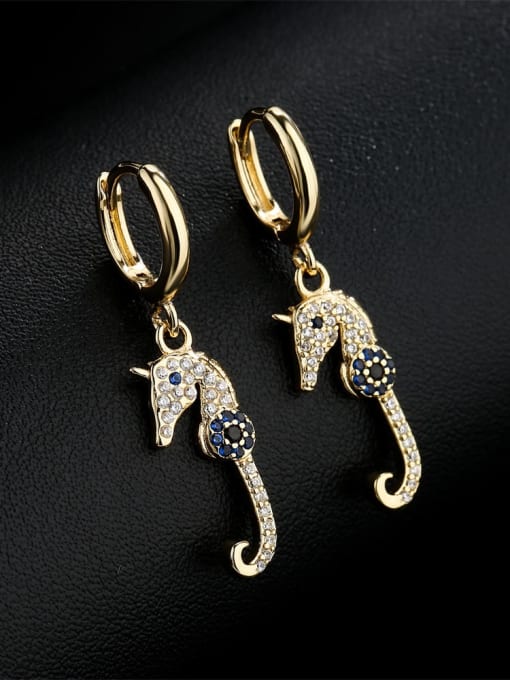AOG Brass Cubic Zirconia Fish Seahorse Vintage Huggie Earring 1