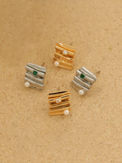 Five Color Brass Imitation Pearl Geometric Vintage Stud Earring 0