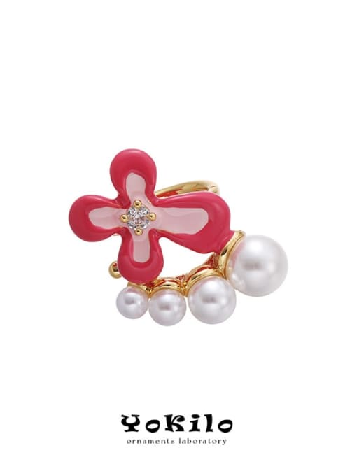 Pink ear bone clip (sold separately) Brass Imitation Pearl Flower Cute Stud Earring