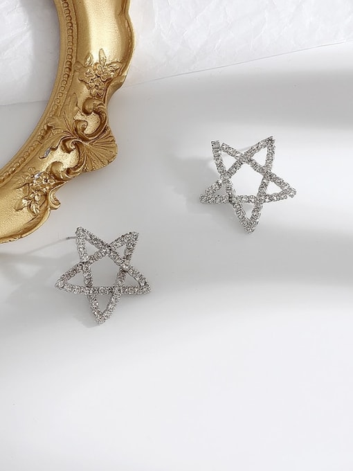 white k Copper Rhinestone Star Minimalist Stud Trend Korean Fashion Earring