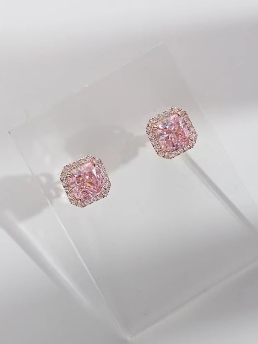 Rose gold ED00367 Brass Cubic Zirconia Pink Geometric Dainty Stud Earring