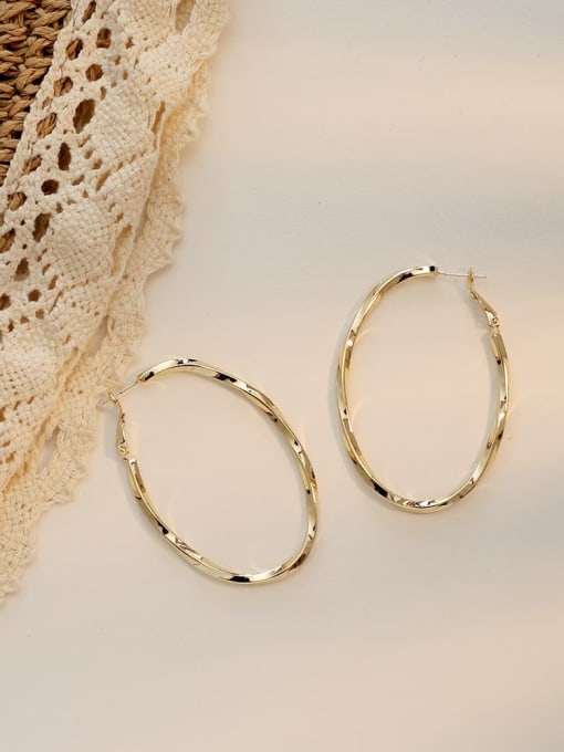 14K  gold Copper Hollow Oval Minimalist Hoop Trend Korean Fashion Earring