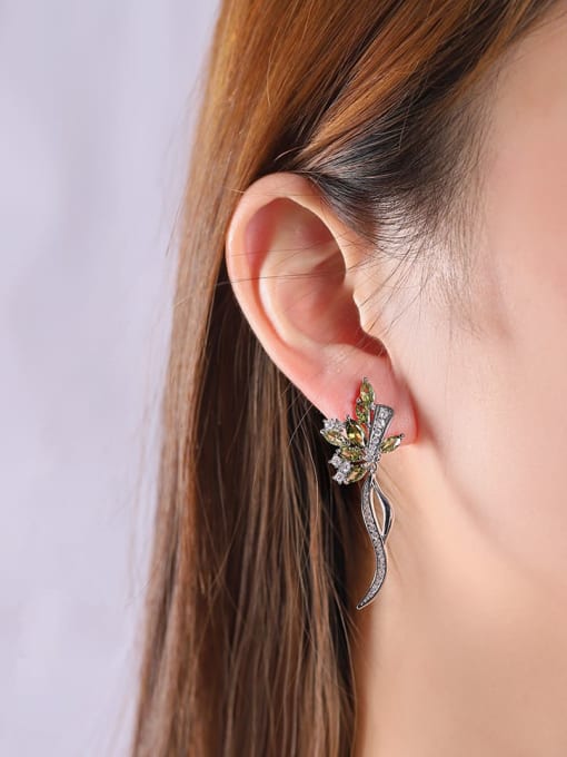 OUOU Brass Cubic Zirconia Flower Dainty Stud Earring 1