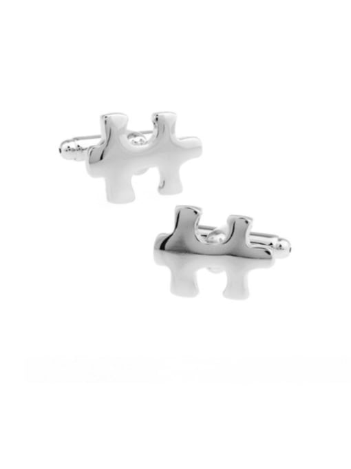 ThreeLink Brass Irregular Trend Building block puzzle Cuff Link 0