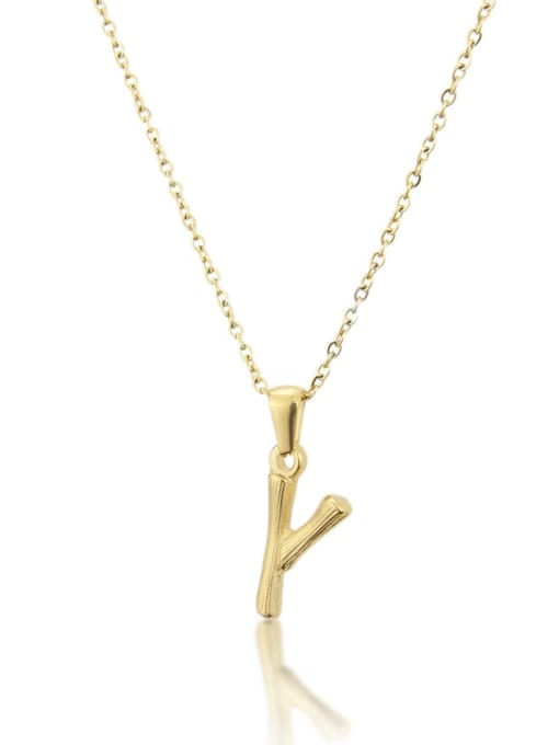 Y Titanium Rhinestone minimalist letter Pendant Necklace