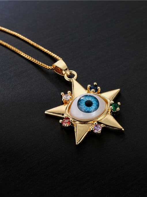 AOG Brass Rhinestone Enamel Evil Eye Vintage Five-pointed star Pendant Necklace 2