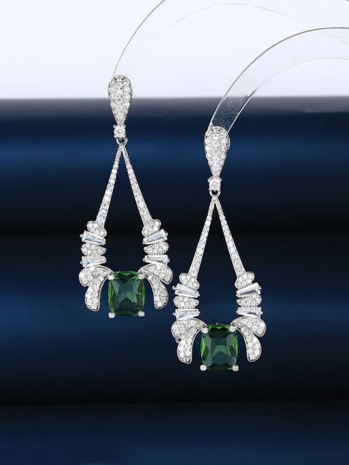 OUOU Brass Cubic Zirconia Green Flower Luxury Drop Earring 2