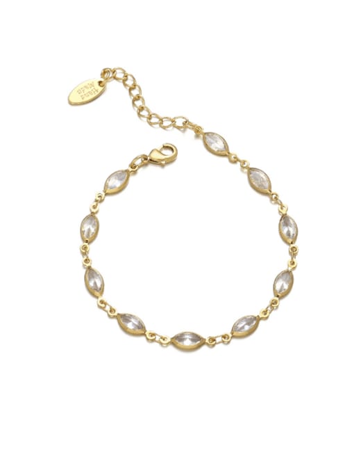 golden Brass Cubic Zirconia Geometric Minimalist Link Bracelet