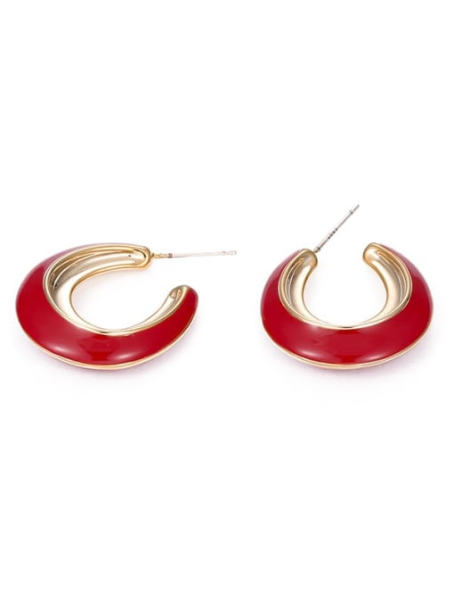 Red oil dripping Earrings Brass Enamel Geometric Minimalist Huggie Earring