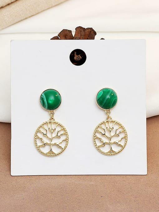 14K  gold green Copper Resin Hollow Geometric Ethnic Drop Trend Korean Fashion Earring