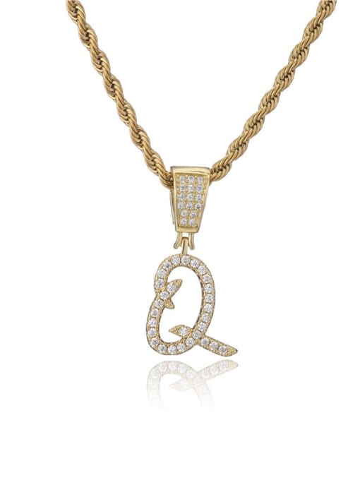 Q Brass Cubic Zirconia Letter Vintage Necklace