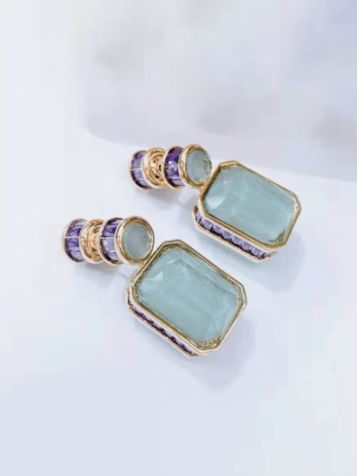 blue light Brass Cubic Zirconia Geometric Luxury Cluster Earring