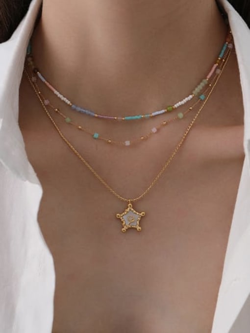 Five Color Brass MGB beads Star Bohemia Beaded Necklace 2