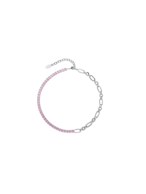 TINGS Brass Cubic Zirconia Pink Geometric Trend Necklace