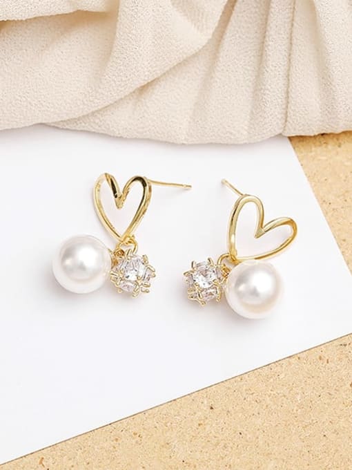HYACINTH Copper Imitation Pearl Hollow  Heart Cute Stud Trend Korean Fashion Earring 1