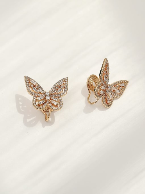 Champagne gold Brass Cubic Zirconia Butterfly Vintage Clip Trend Korean Fashion Earring