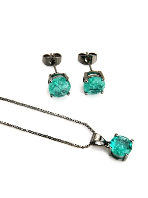 Black green zircon plating Brass Round Cubic Zirconia Earring and Necklace Set
