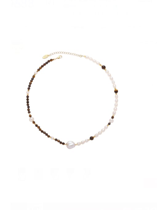 ACCA Brass Natural Stone Irregular Vintage Beaded Necklace 0