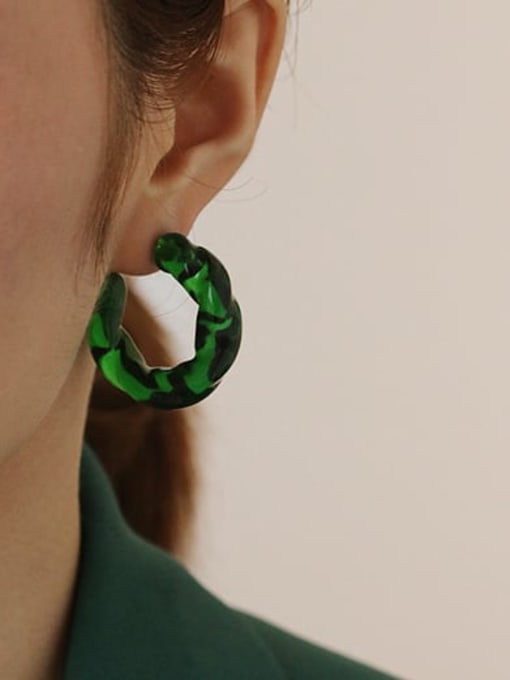 Emerald green single Brass Glass Stone Geometric Hip Hop Single Earring