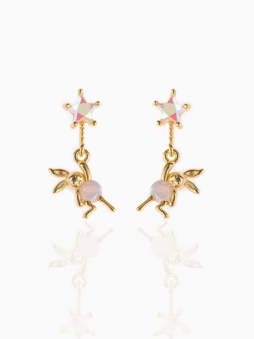 Five pointed star rabbit Brass Cubic Zirconia Multi Color Irregular Cute Stud Earring
