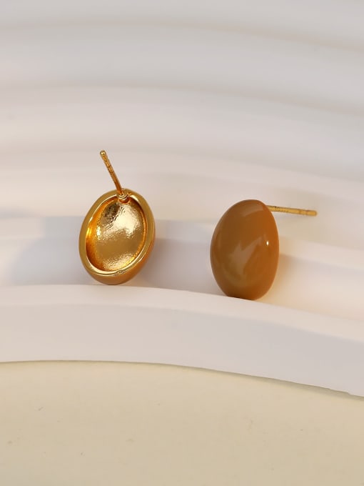 18K Gold +Milk Tea Brass Enamel Geometric Minimalist Stud Earring