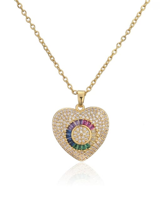 20771 Brass Cubic Zirconia  Trend Heart Pendant Necklace