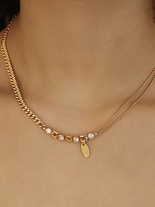 Five Color Brass Cubic Zirconia Irregular Vintage  Asymmetrical  Chain Necklace 1