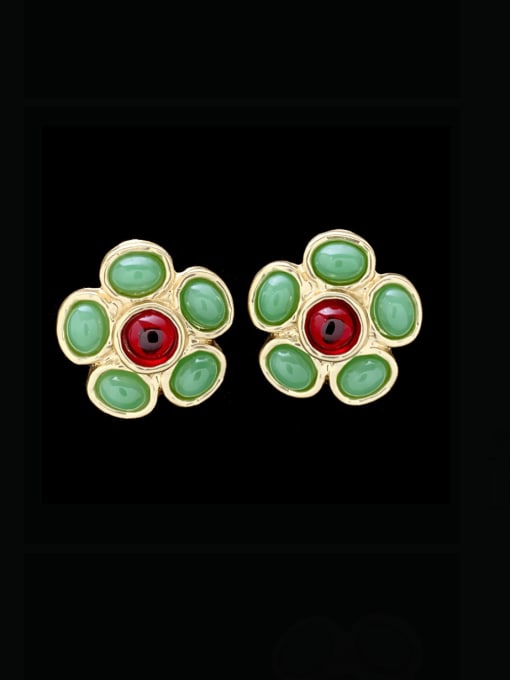 SUUTO Zinc Alloy Glass Stone Flower Vintage Stud Earring 1