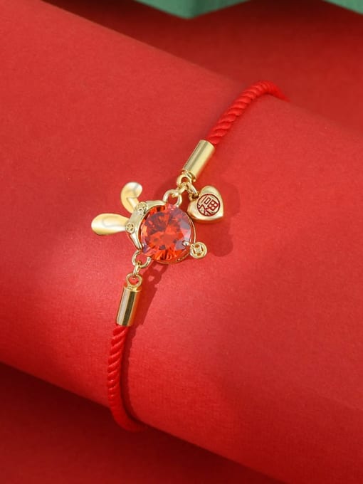 YOUH Brass Cubic Zirconia Red Rabbit Dainty Adjustable Bracelet 2