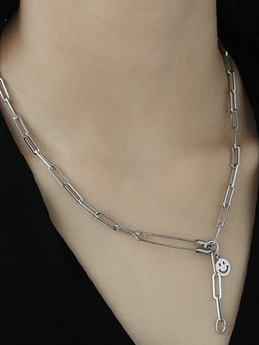 TINGS Titanium Steel Smiley Minimalist Hollow Chain Lariat Necklace 1