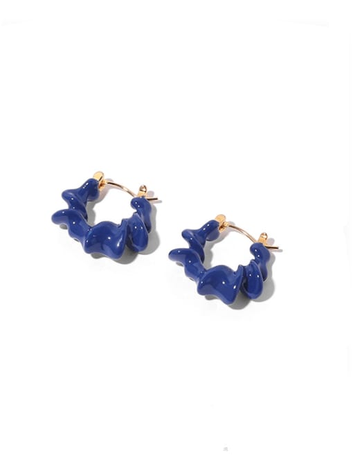Blue drop oil Brass Enamel Geometric Vintage Stud Earring